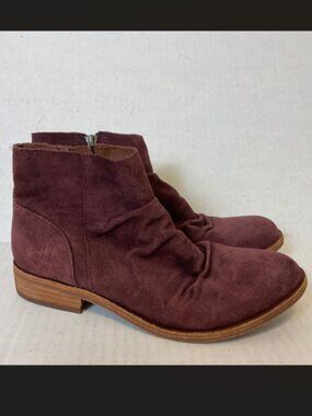 Kork-Ease Suede Booties Burgundy Reddish-Purple Suede Low Heel